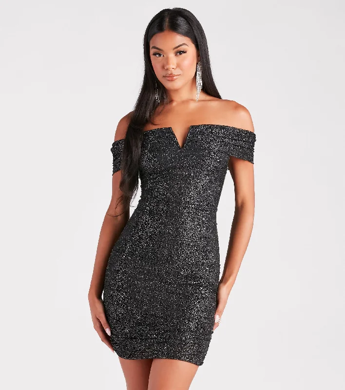 City Girl Glitter Off-The-Shoulder Dress