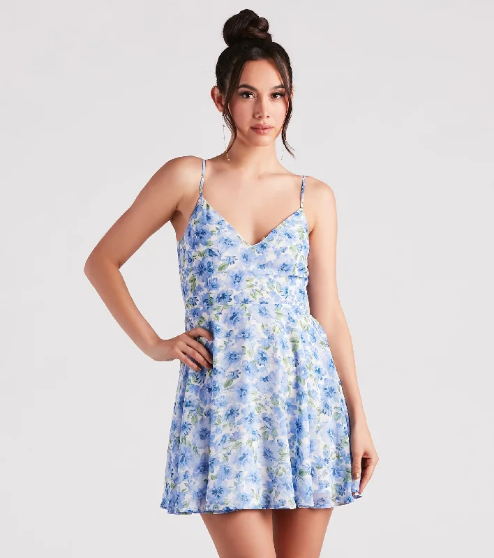 Garden Strolls Floral Tie-Back Skater Dress