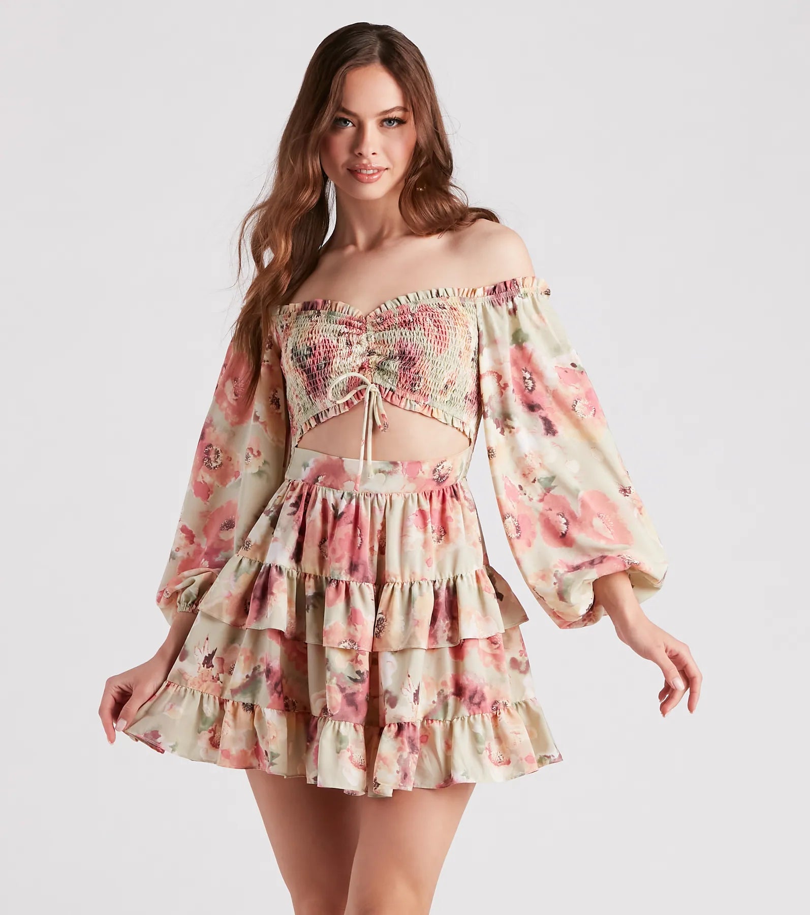 Golden Hour Floral Ruffled Skater Dress