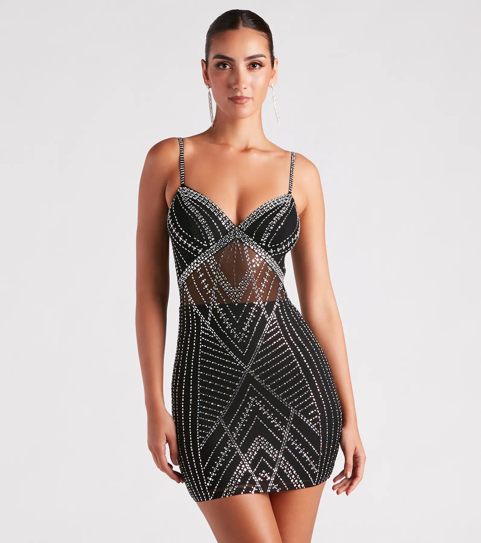 Nessa Rhinestone Mesh Party Dress