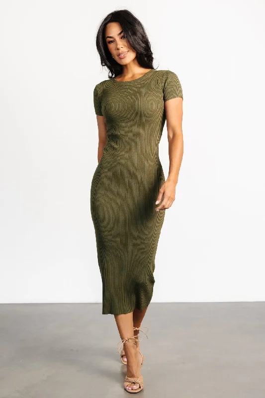 Dana Ribbed Midi Dress | Olive