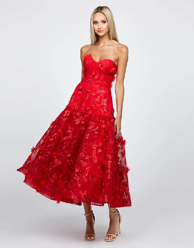 HARISSA DROPPED WAIST STRAPLESS TEA LENGTH MIDI B68D39S