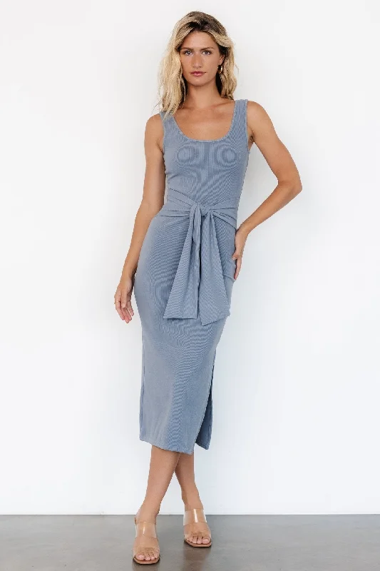 Kylee Front Tie Dress | Dusty Blue