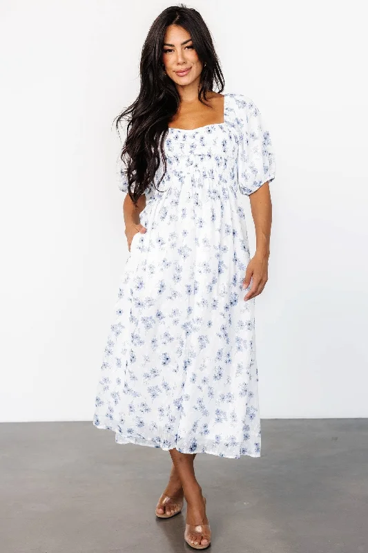 Luca Dress | White + Blue Floral