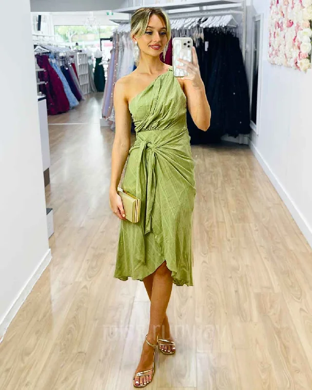 Olivia One Shoulder Midi Dress - Sage