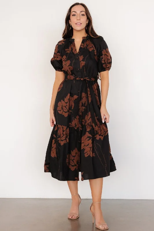 Prescott Midi Dress | Black + Brown Floral