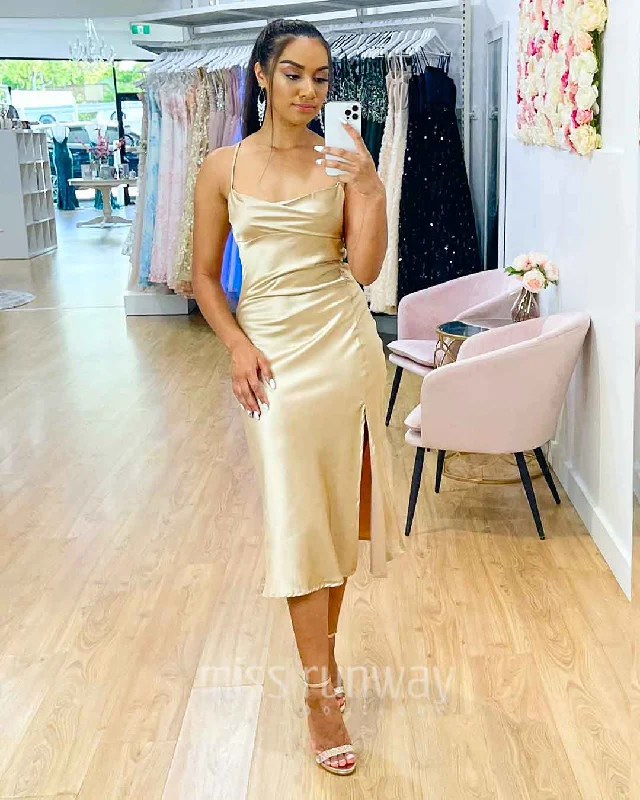 Sandrine Satin Midi Dress - Champagne 2.0