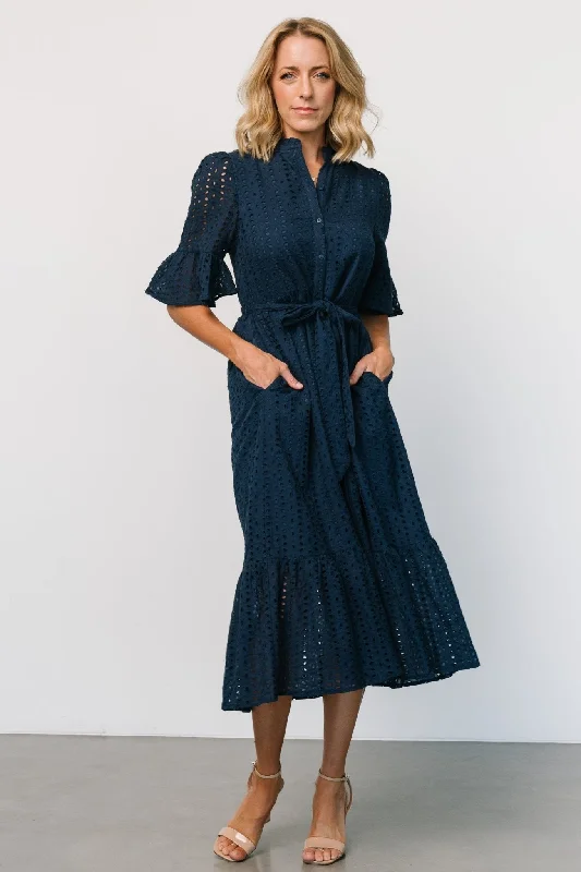 Virginia Eyelet Midi Dress | Navy