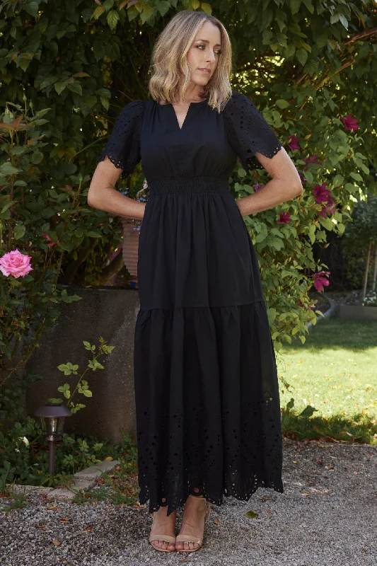 Annette Eyelet Maxi Dress | Black