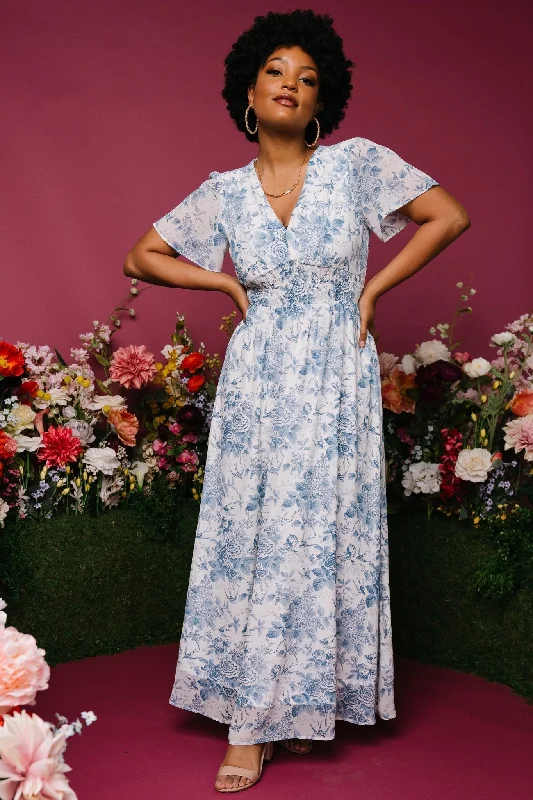 Birdie Maxi Dress | Off White + Blue