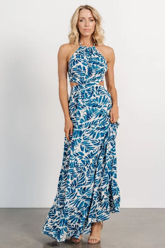 Brett Halter Maxi Dress | Cobalt Print