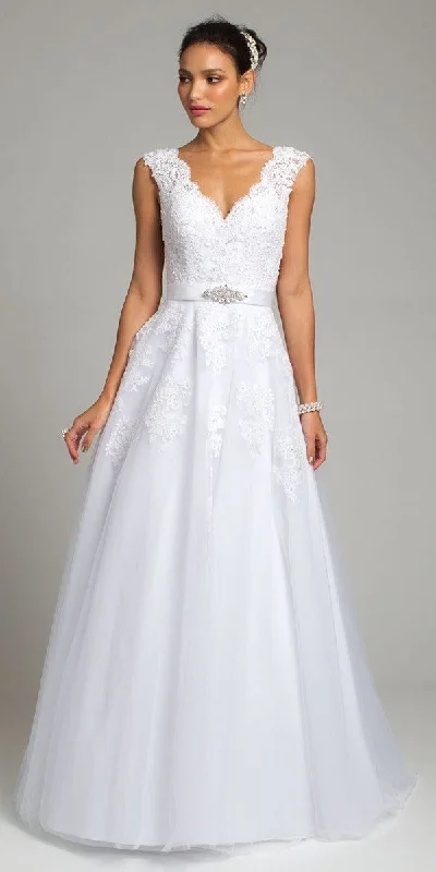 Scallop Sweetheart Cap Sleeve Beaded Organza Wedding Dress