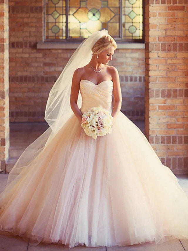 Engagement Open Back Formal Wedding Dresses Court Train Ball Gown Strapless Strapless Tulle With Ruched