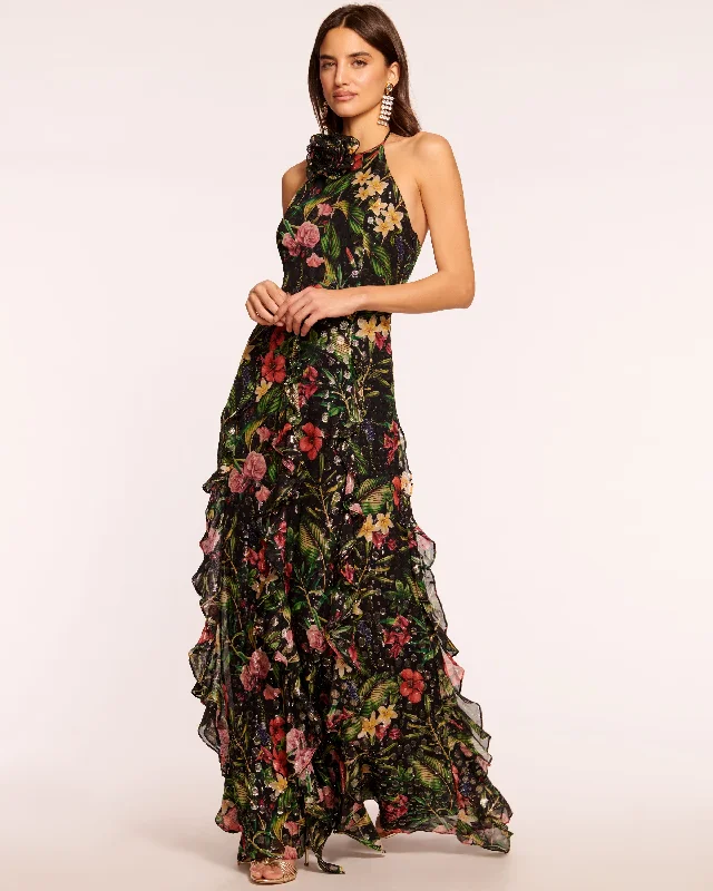 Idella Ruffle Halter Gown