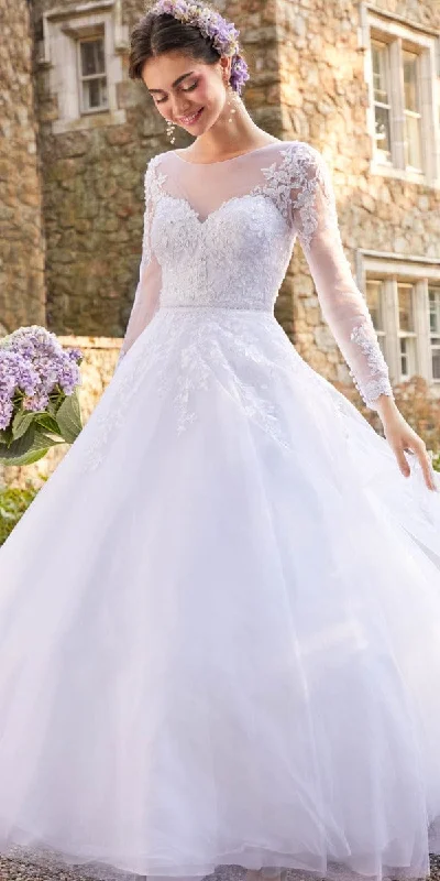 Long Sleeve Illusion Embroidered Tulle Ballgown