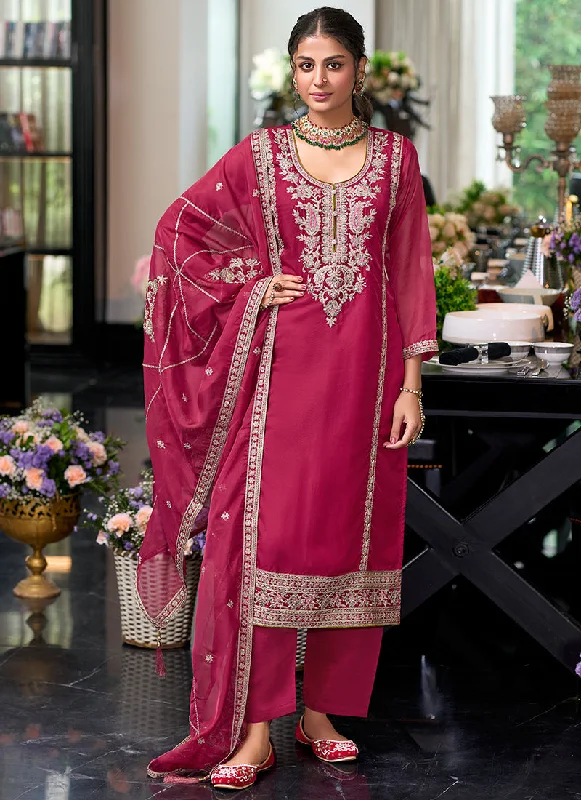 Magenta Traditional Embroidery Pakistani Pant Suit