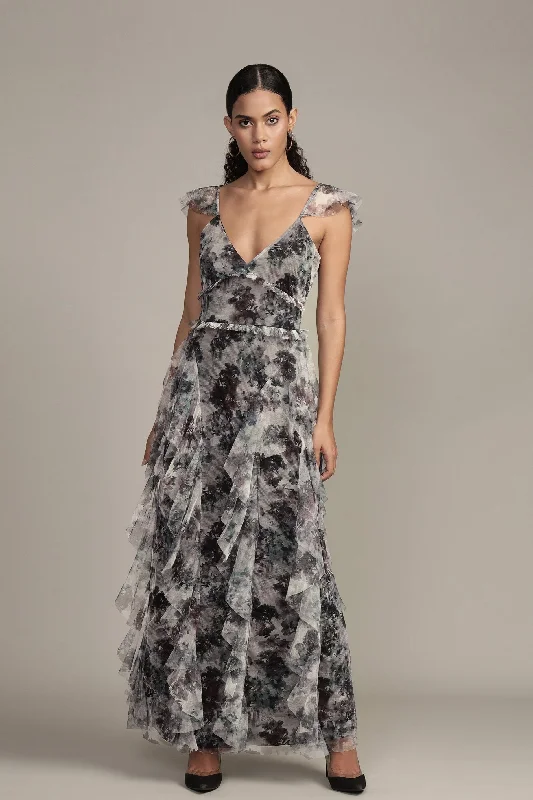 Malin Maxi Dress in Black and White Floral