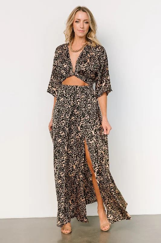 Morlana Maxi Dress | Black + Tan Print