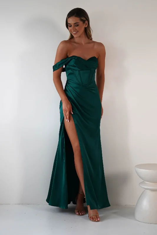 Nicolette Soft Satin Maxi Gown | Emerald Green