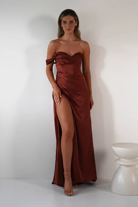 Nicolette Soft Satin Maxi Gown | Rust