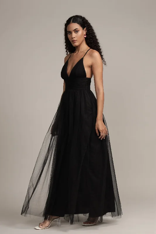 Opal Tulle Maxi Dress in Black