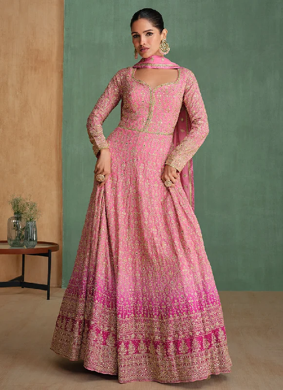 Pink Ombré Traditional Embroidery Festive Anarkali Dress