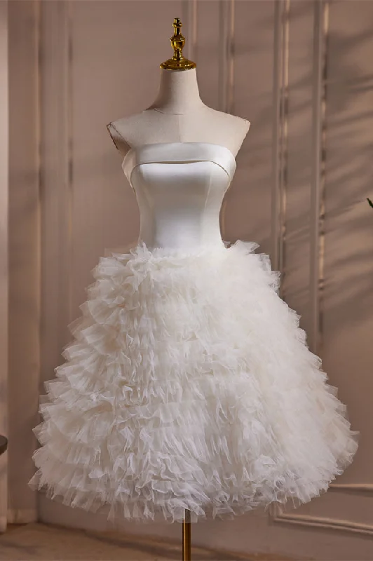 Strapless Ivory Satin and Ruffles Princess Dress