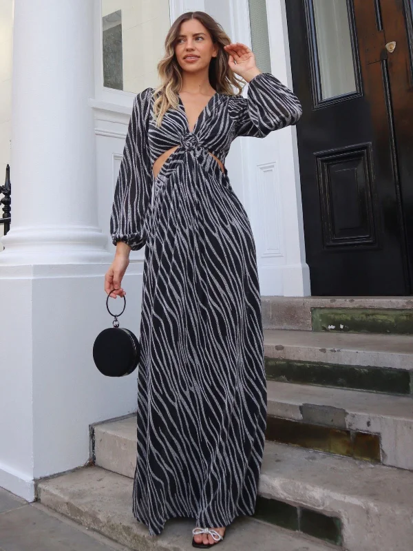 Tami Cut Out Maxi Dress / Metallic Zebra