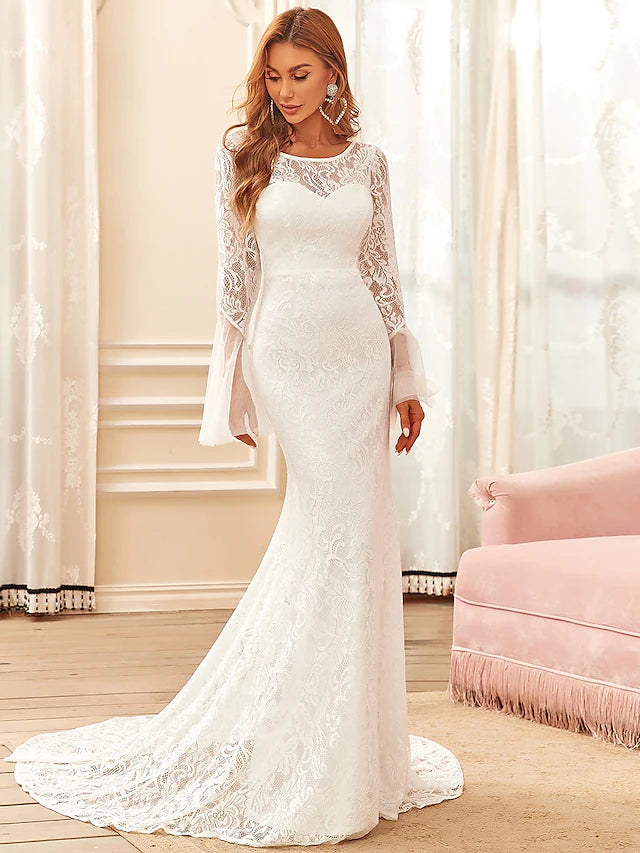 Wedding Dresses Long Sleeve Jewel Neck Lace With Lace