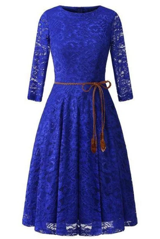 A| Bridelily Women's 3/4 Sleeve Flare Floral Lace Swing Party Bridesmaid Dress