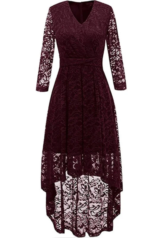 A| Bridelily Women's Bridesmaid Dress Hi-Lo Floral Lace Cocktail Party Swing Dress