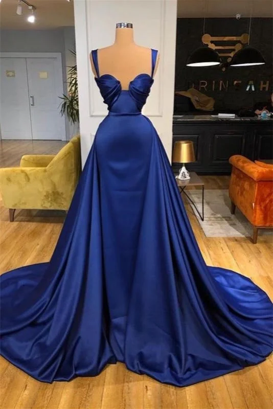 A-line Royal Blue Satin Prom Dresses Chic Sexy Evening Maxi Dress