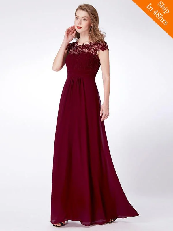 Cheap Chiffon Applique Floor Length Cap Sleeves Bridesmaid Dresses