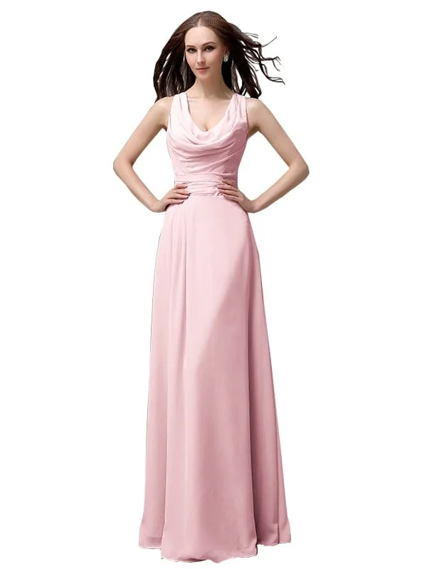 Shoulder Strap A-line Chiffon Floor-Length Long Bridesmaid Dresses