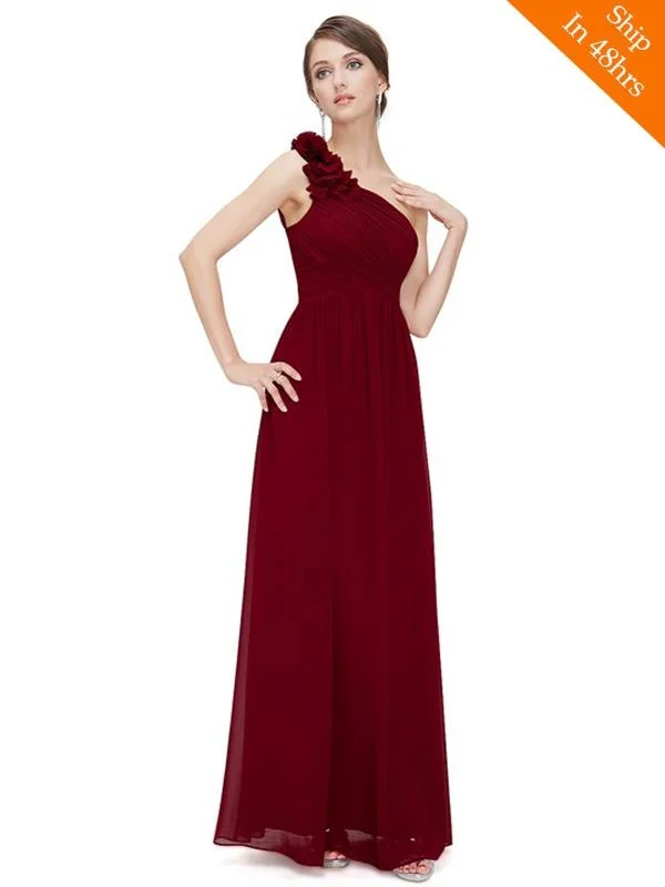 Elegant One Shoulder Chiffon Applique Floor Length Bridesmaid Dresses