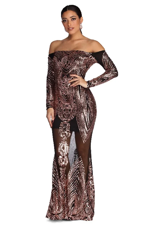 Sherrie Formal Sequin Scroll Dress